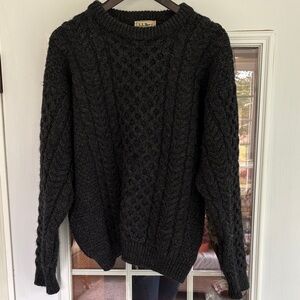 Vintage LL Bean 100% Irish Wool Men's Dark Gray Fisherman Sweater. Size medium.